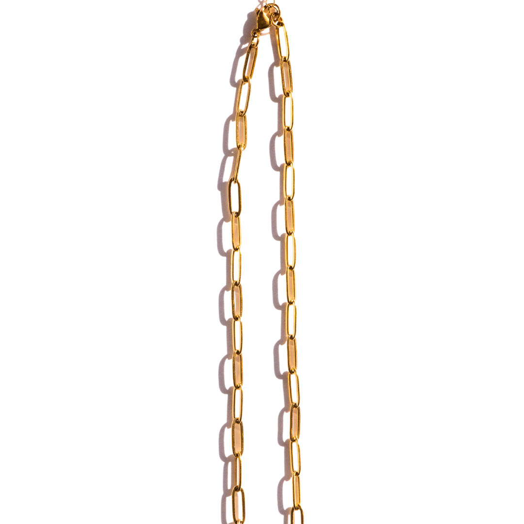 Paper clip charm 18k gold pvd necklace