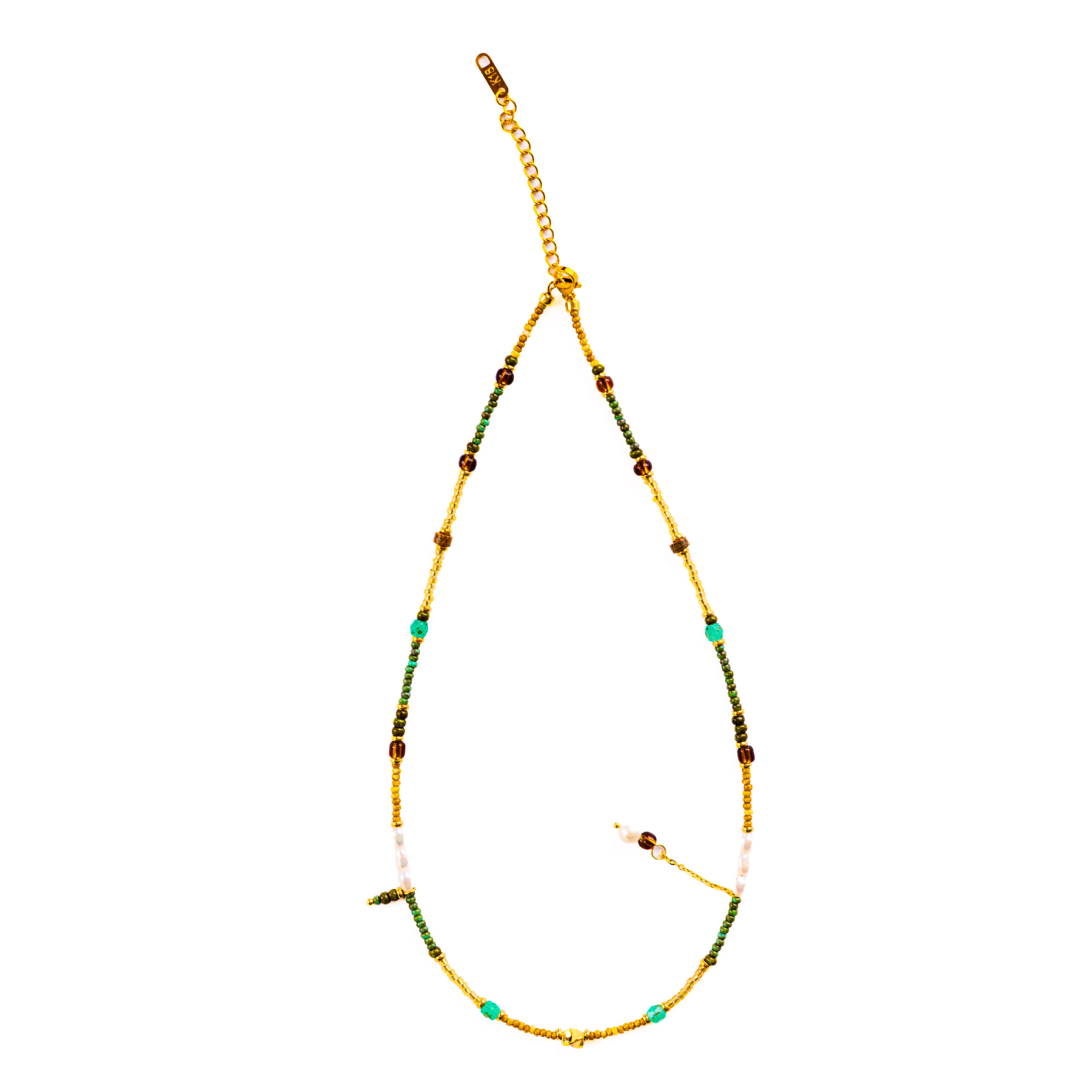 18K Gold-Plated Turquoise &amp; Pearl Beaded Necklace
