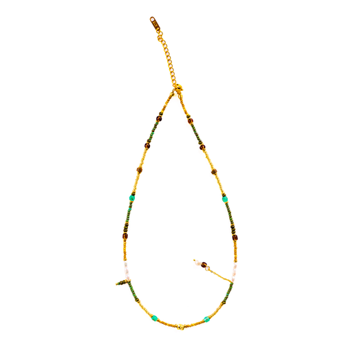 18K Gold-Plated Turquoise &amp; Pearl Beaded Necklace