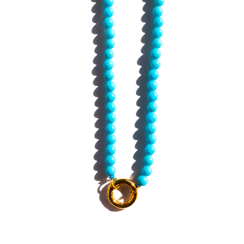 Turquoise charm boho necklace 18k gold pvd stainless