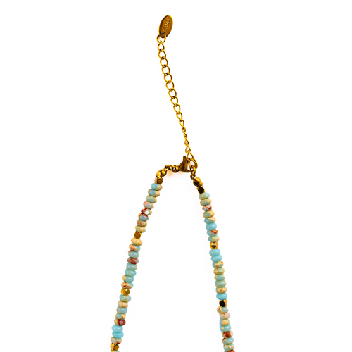 18K Gold-Plated Pearl & Sky Blue Beaded Necklace