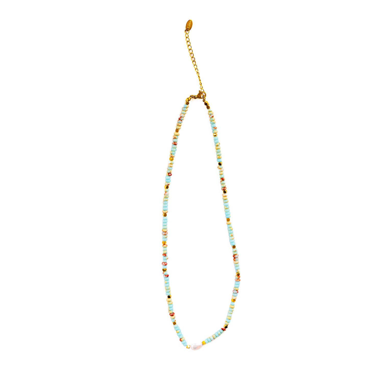 18K Gold-Plated Pearl & Sky Blue Beaded Necklace