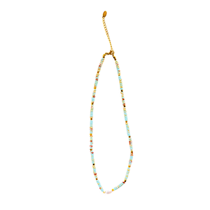 18K Gold-Plated Pearl & Sky Blue Beaded Necklace